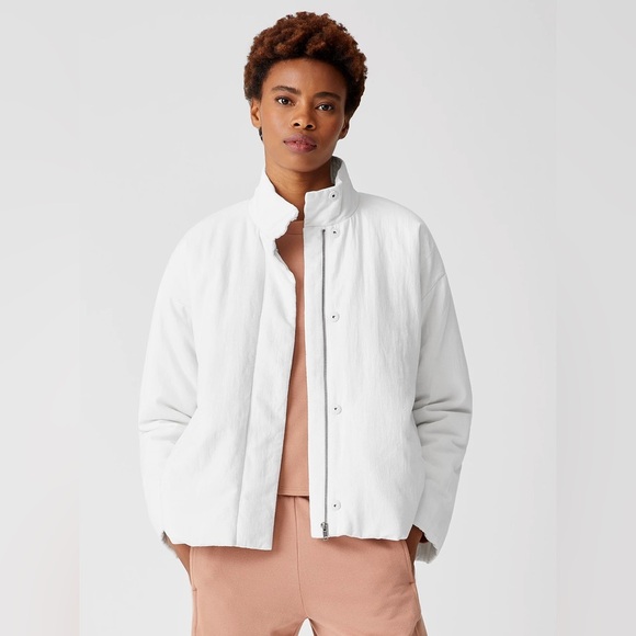 Eileen Fisher Organic Linen Cotton Crepe Padded Short Coat Jacket